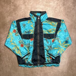 Casual Isle Vintage Multicolor Rocaille Satin Windbreaker Bomber Track Jacket